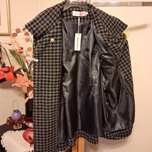 NEW Women’s Gray Black Double-Breasted Lined Trench Coat Winter Outerwear 14 L - Picture 7 of 8